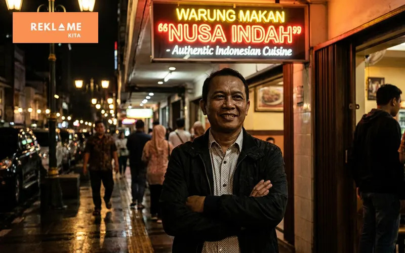 Neon box restoran juga dapat digunakan sebagai media untuk menyampaikan informasi atau promosi.