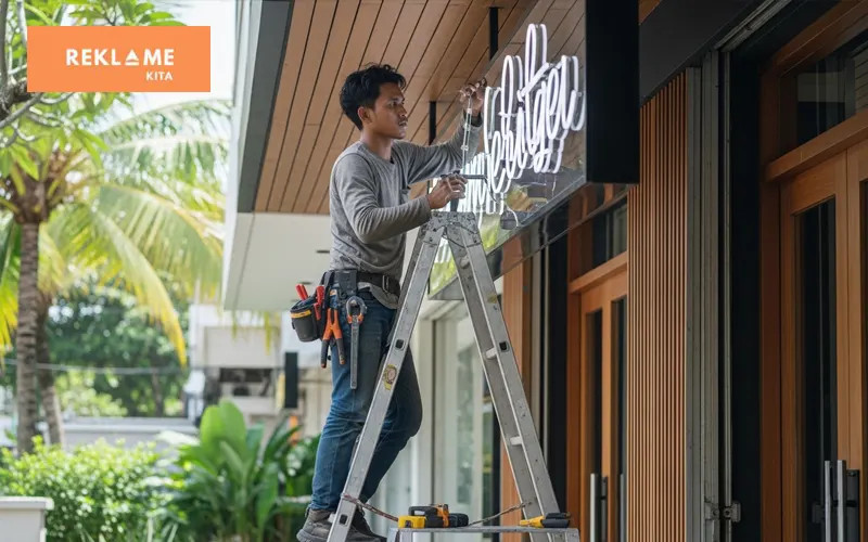 Bisa kita lihat bahwa indoor maupun outdoor perbedaannya cukup signifikan bukan? Terutama dari sisi ketahanan neon box. Maka dari itu desain neon box juga perlu disesuaikan.