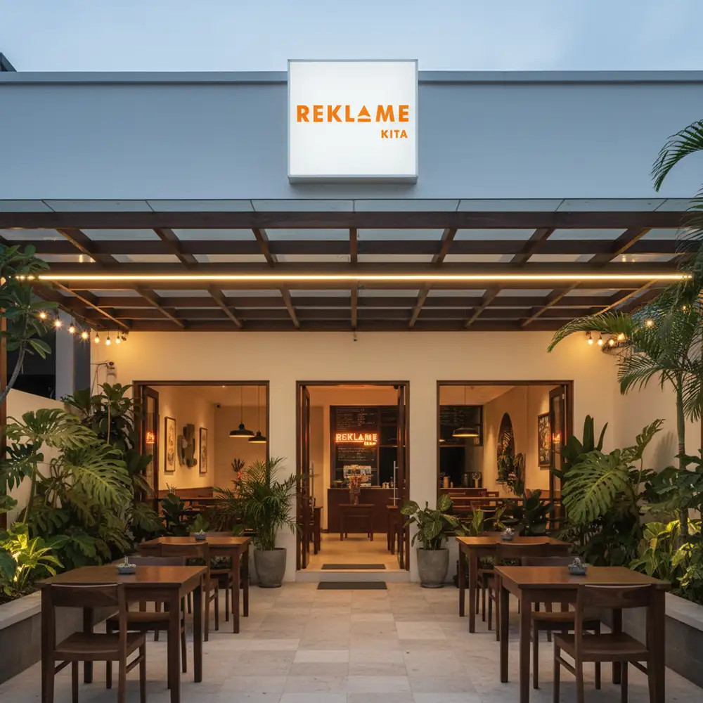 Neon box untuk café umumnya menggunakan ukuran sedang dengan desain custom logo brand agar terlihat jelas dari jalan utama atau area parkir.