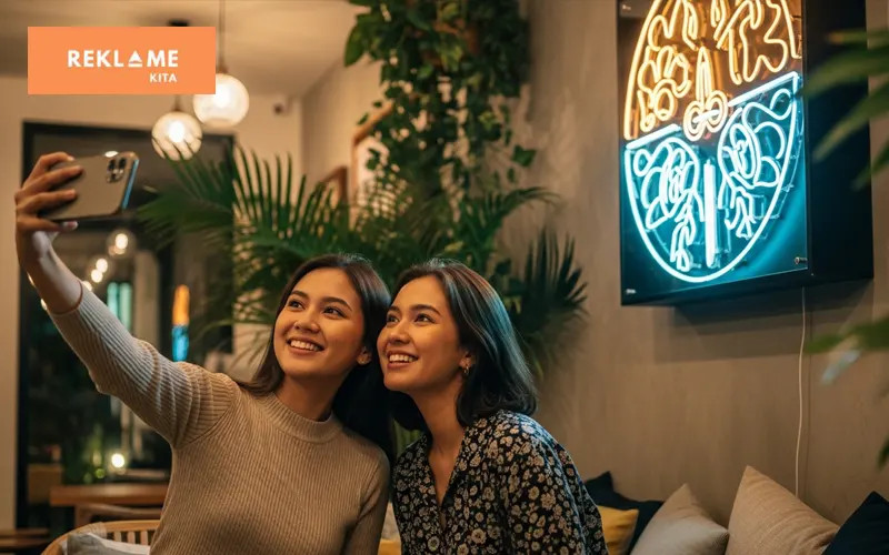 Neon box bulat di Bali digunakan untuk menciptakan tampilan signage yang lebih estetik, unik, dan mudah menarik perhatian, terutama untuk cafe, restoran, retail, dan bisnis lifestyle.