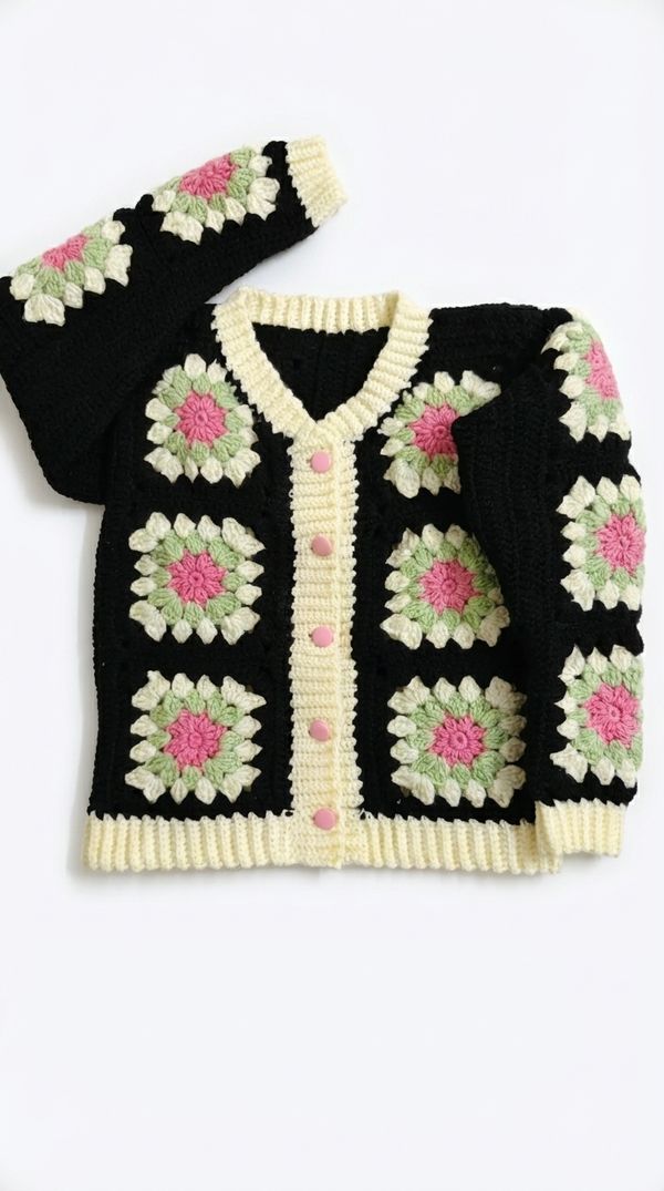 Black Knit Flower Pullover — Handmade by Knitting Knife