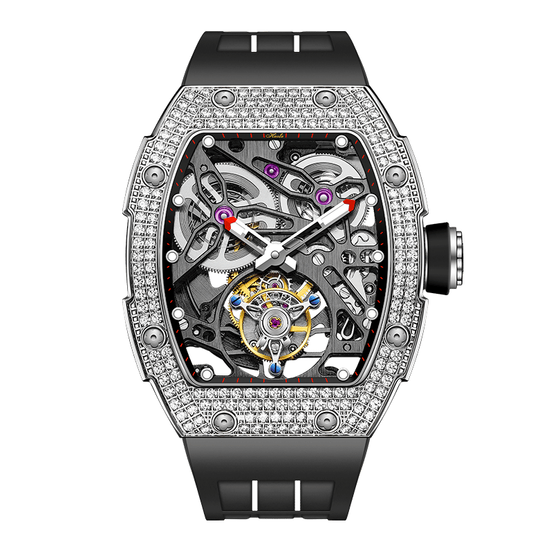 HAOFA 1901-1S Diamond Bezel Tourbillon Watch Double Spring 72-Hour Power Skeleton Automatic Watch