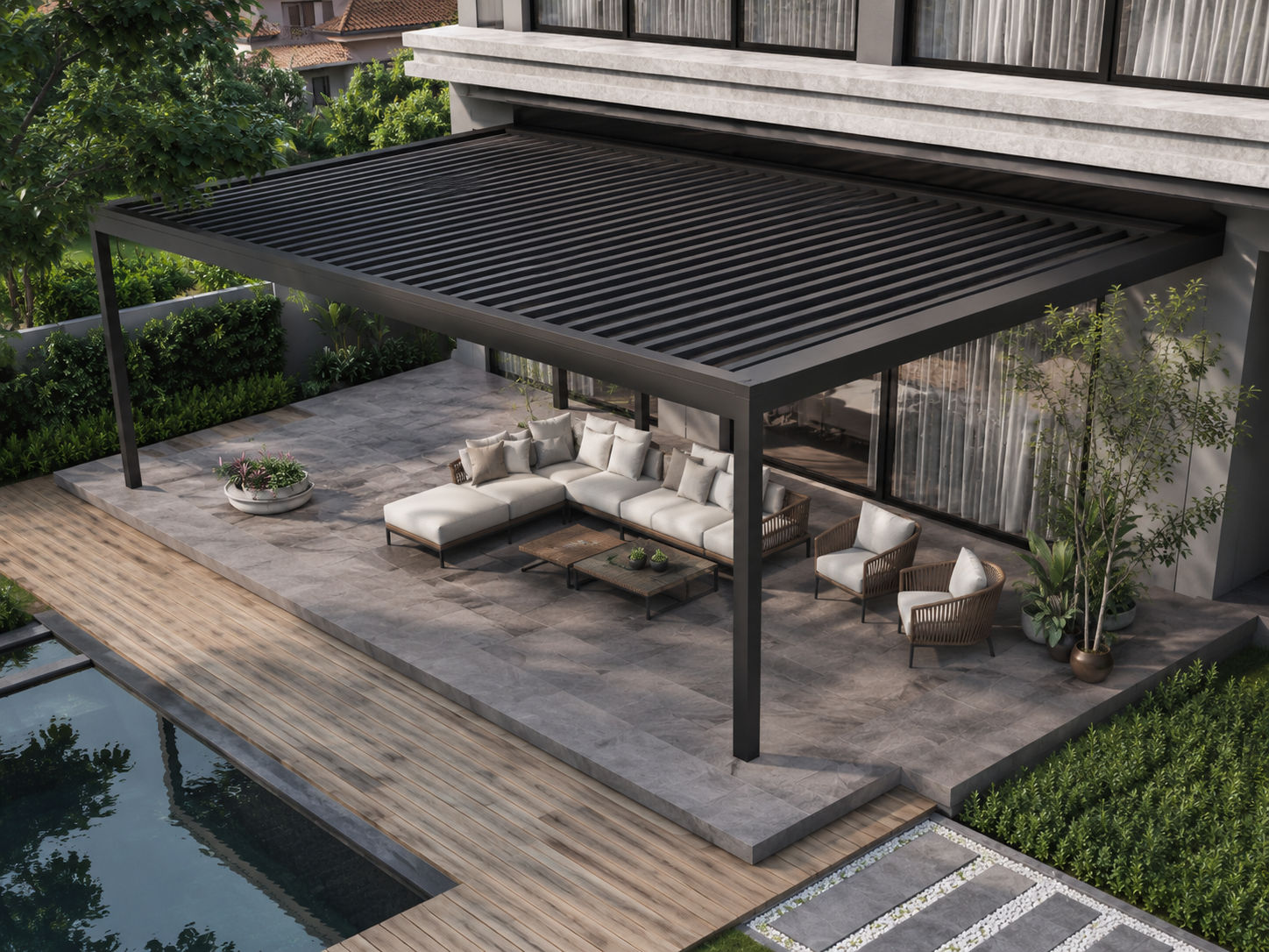Louver pergola at Mirage By The Lake Cyberjaya with zipblinds