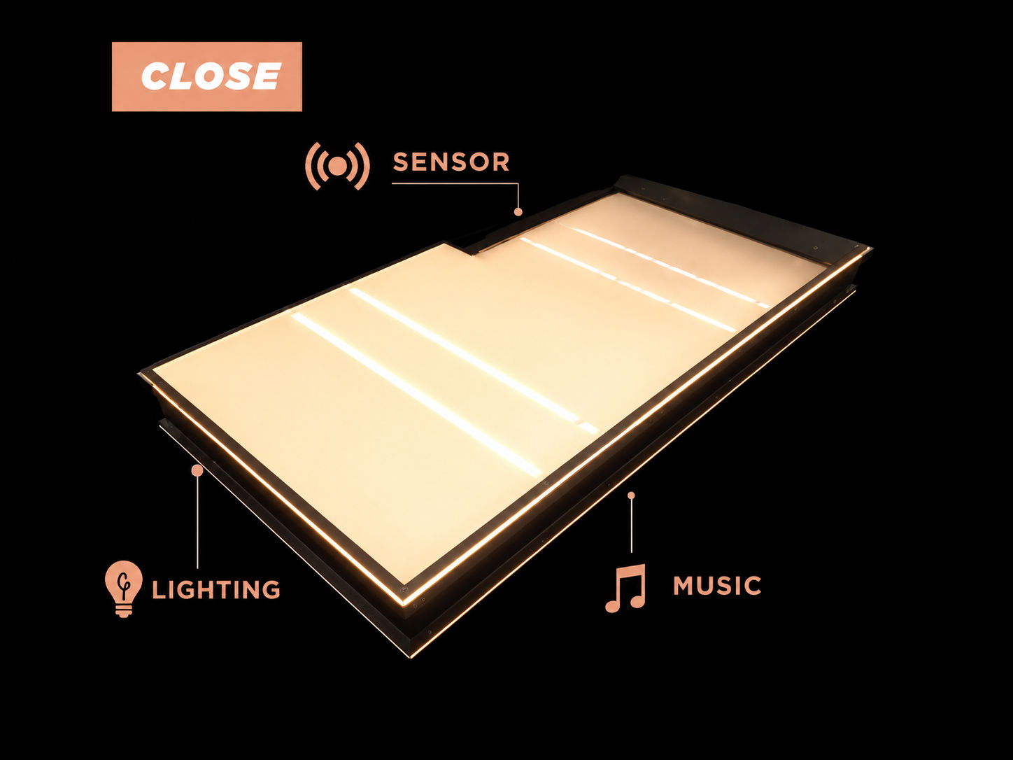 Tettro Retractable Roof closed position with sensor, lighting and music features