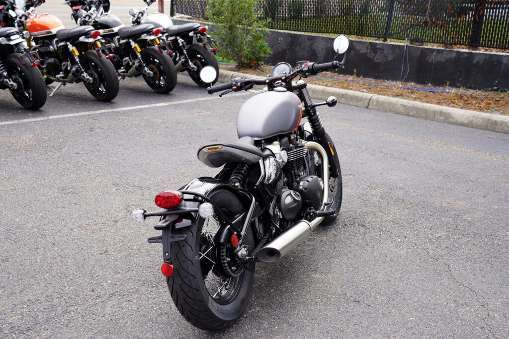 2025 Triumph Bonneville Bobber, Matt Graphite / Baja Orange with 0 Miles