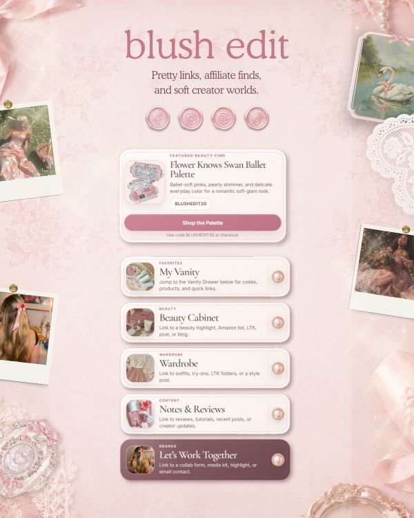 Blush Edit custom creator link site demo for beauty and affiliate creators
