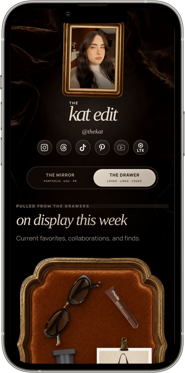 The Kat creator site in a phone mockup