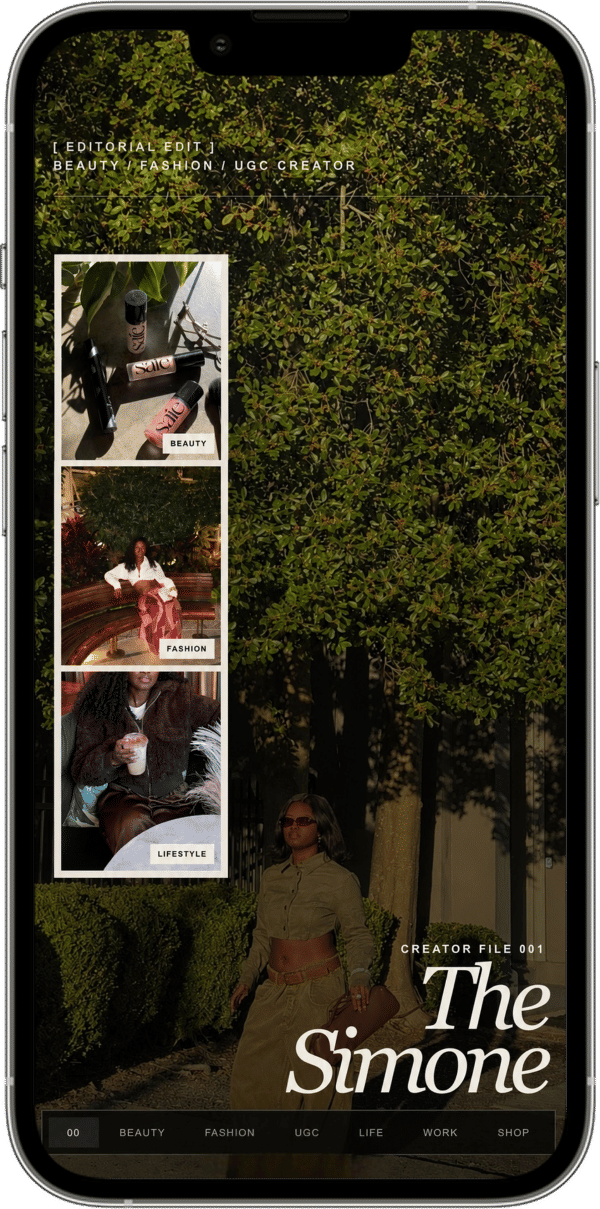 The Simone creator portfolio in a phone mockup