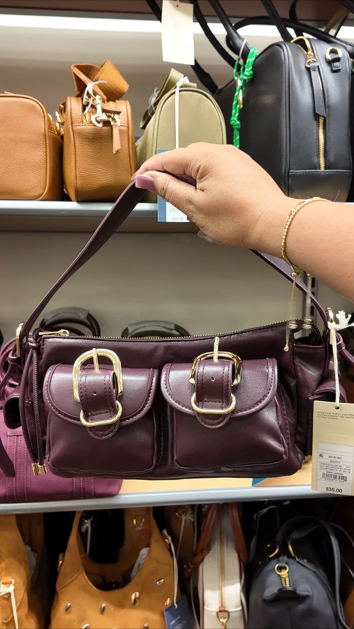 Burgundy buckle shoulder bag found at Target