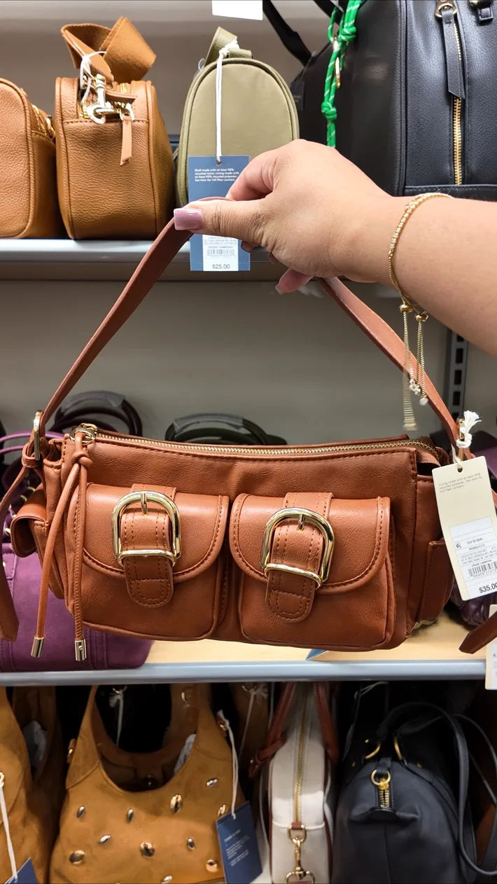 Cognac buckle shoulder bag found at Target