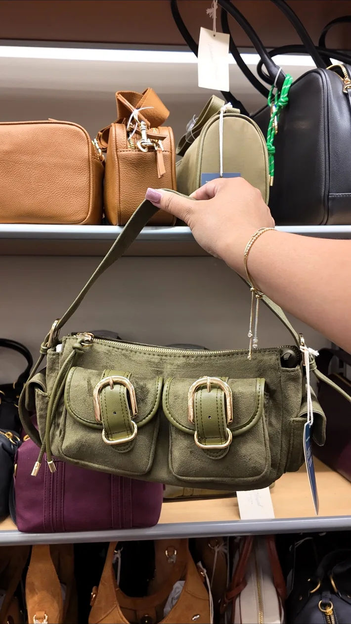Olive buckle shoulder bag found at Target