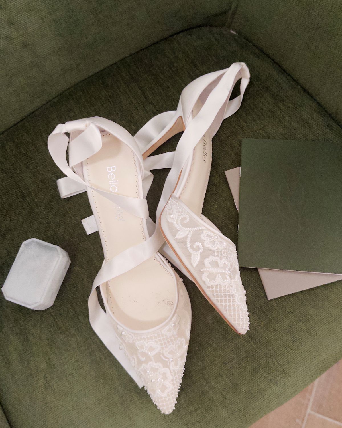 Ivory heels with ribbon bow details