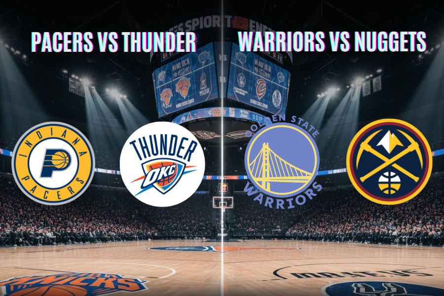the official logos of warriors and nuggets and thunder and pacers nba teams