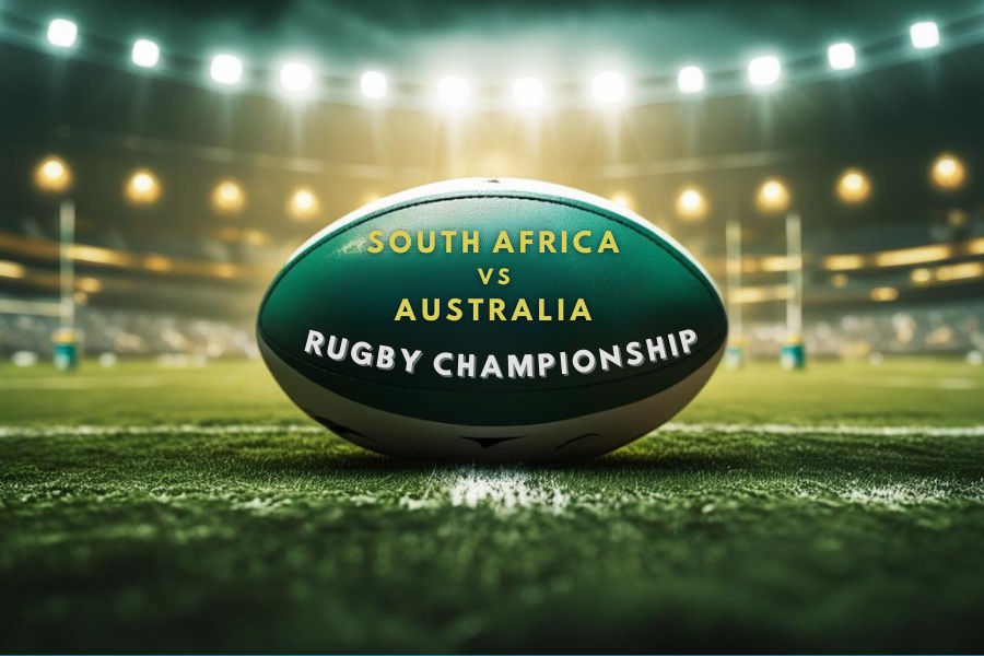 a green rugby ball in the middle of a rugby stadium