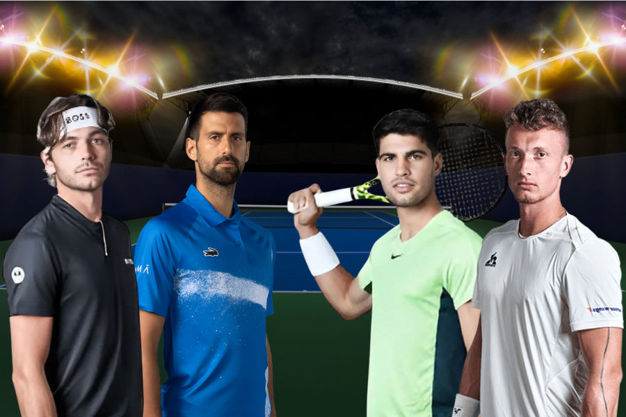 images of carlos alcaraz and jiri lehecka and novak djokovic and taylor fritz