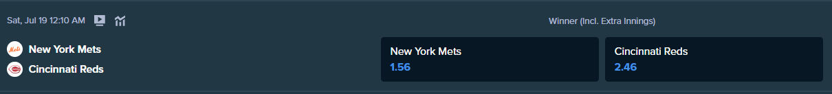 辛辛那提红人队和纽约大都会队比赛的当前投注赔率来自 stake.com