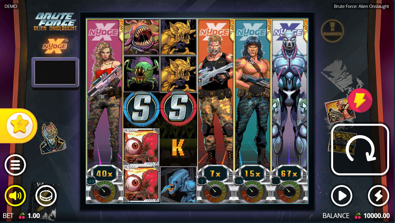 the play interface of brute force: alien onslaught slot