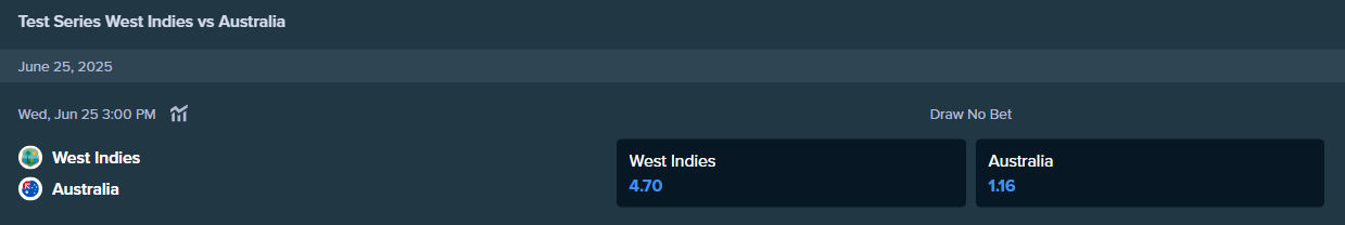 stake.com 为西印度群岛和澳大利亚提供的投注赔率