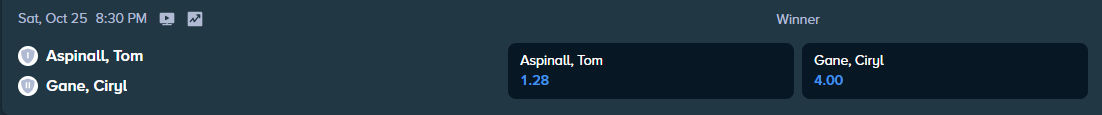 stake.com betting odds for the match between tom aspinall and ciryl gane