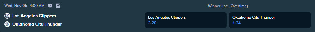 thunders and clippers match betting odds