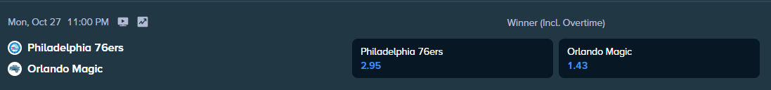betting odds for 76ers and magic nba match on october 27