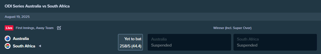 current betting odds from stake.com for the match between australia and south africa