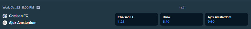 betting odds from stake.com for ajax and chelsea match