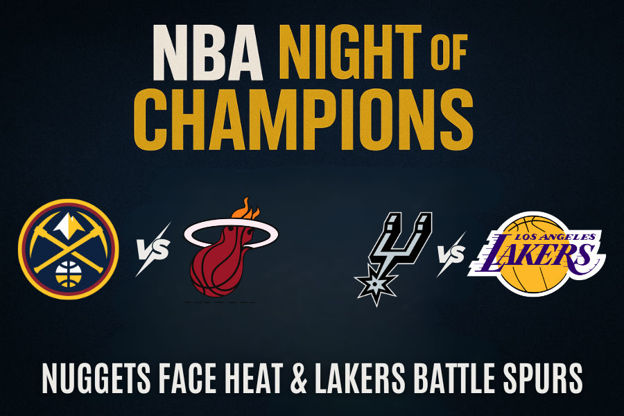 nba logos of sa spurs and la lakers and miami heat and denver nuggets