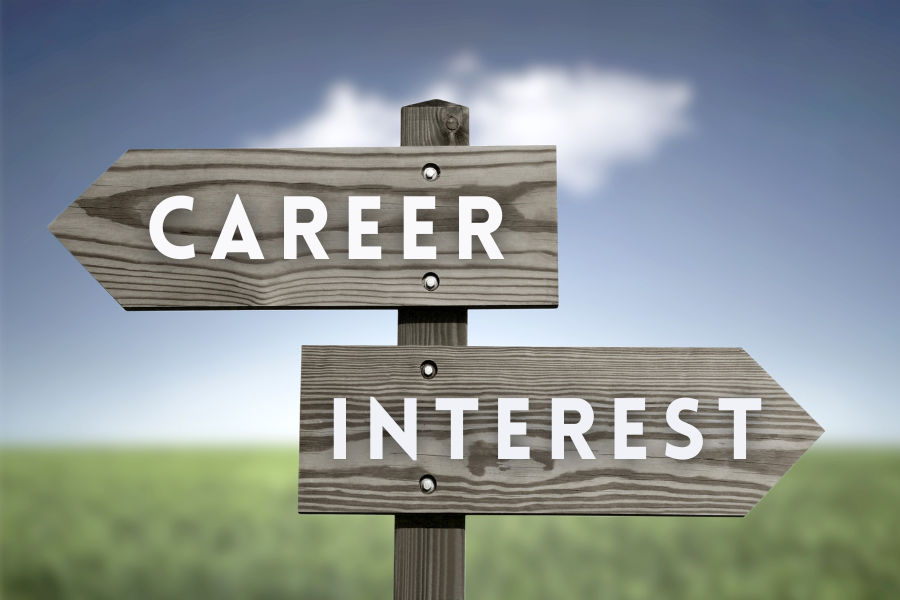 A sign where "career" and "Interest" is named
