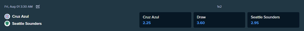 current betting odds from stake.com for the match between cruz azul and seattle sounders
