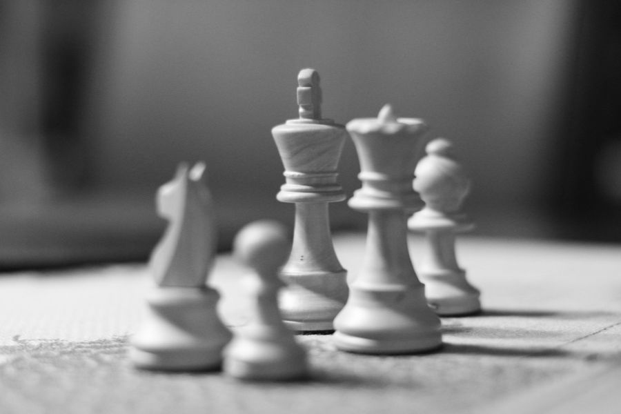 some chess pieces on a table