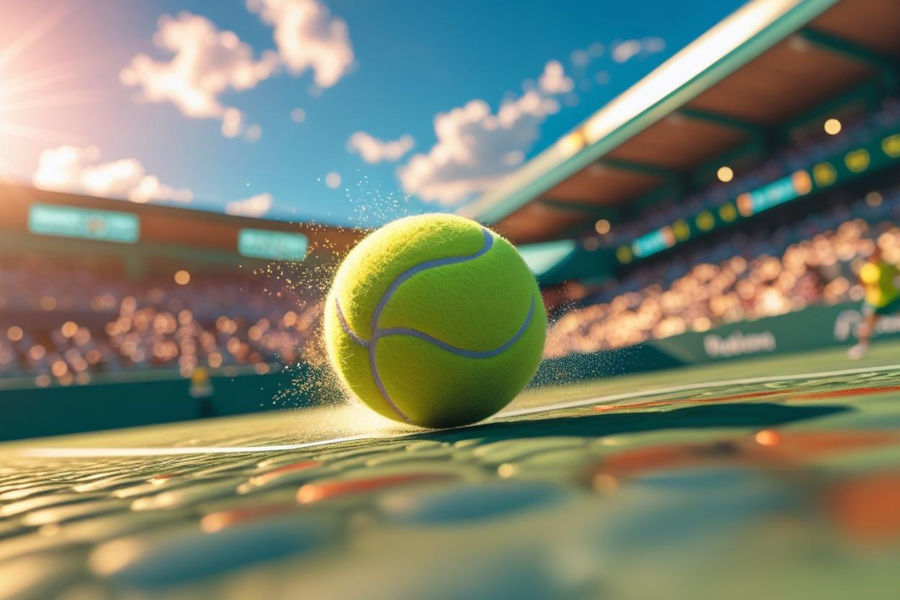 a tennis court with a tennis ball