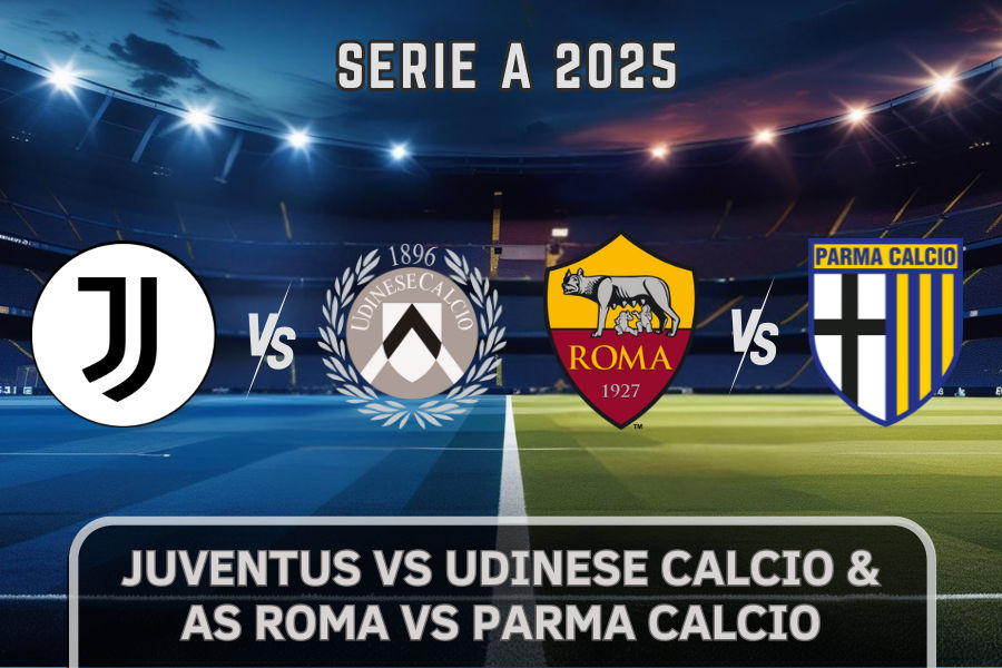 parma calcio and as roma and juventus and udines football team logos