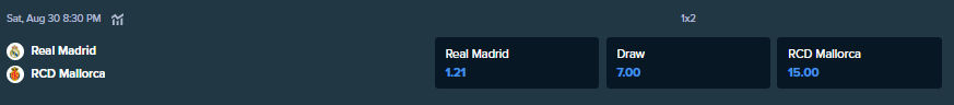 betting odds from stake.com for the match between real madrid and rcd mallorca
