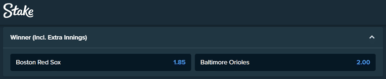 current betting odds from stake.com for the match between boston red sox and baltimore orioles