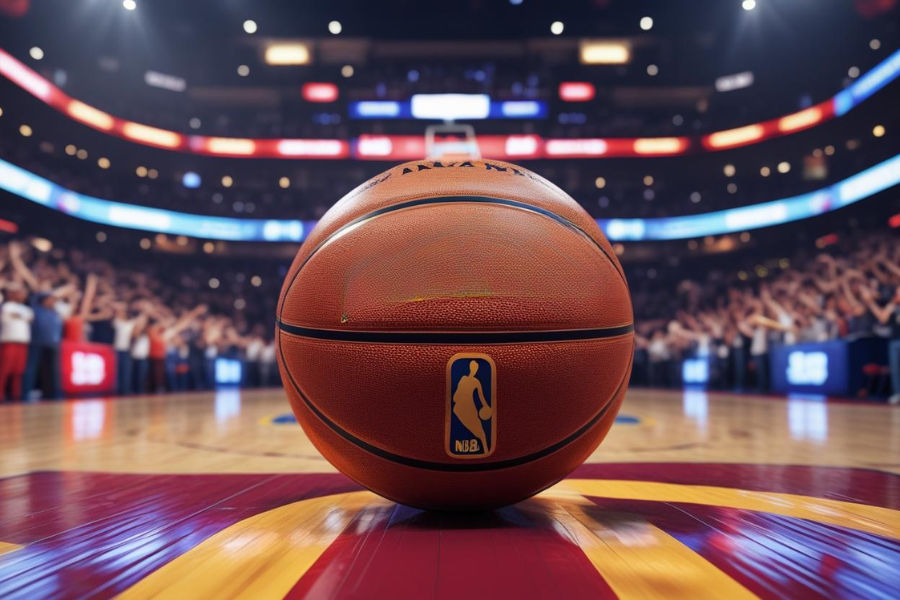a basketball in a basketball court