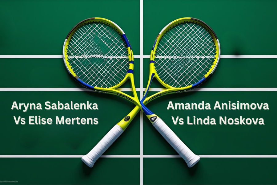 two tennis rackets in a tennis match