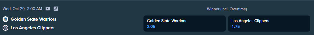 match winning odds for la clippers and gs warriors nba match