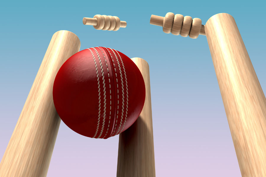 a cricket ball hitting a wicket