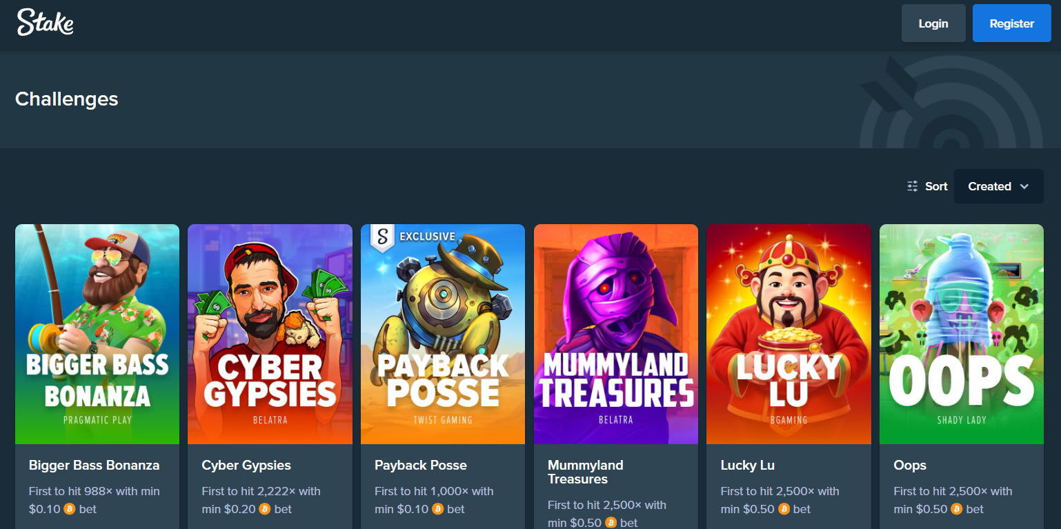 challenges from stake.com for slots