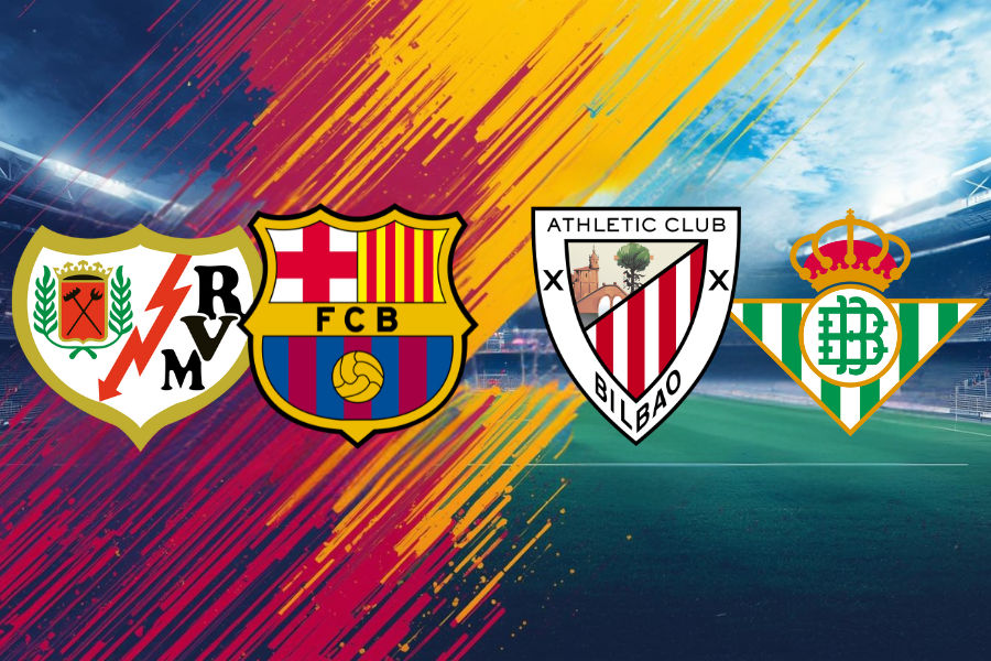 official logos of rayo vallecano and fc barcelona and real betis and athletic bilbao