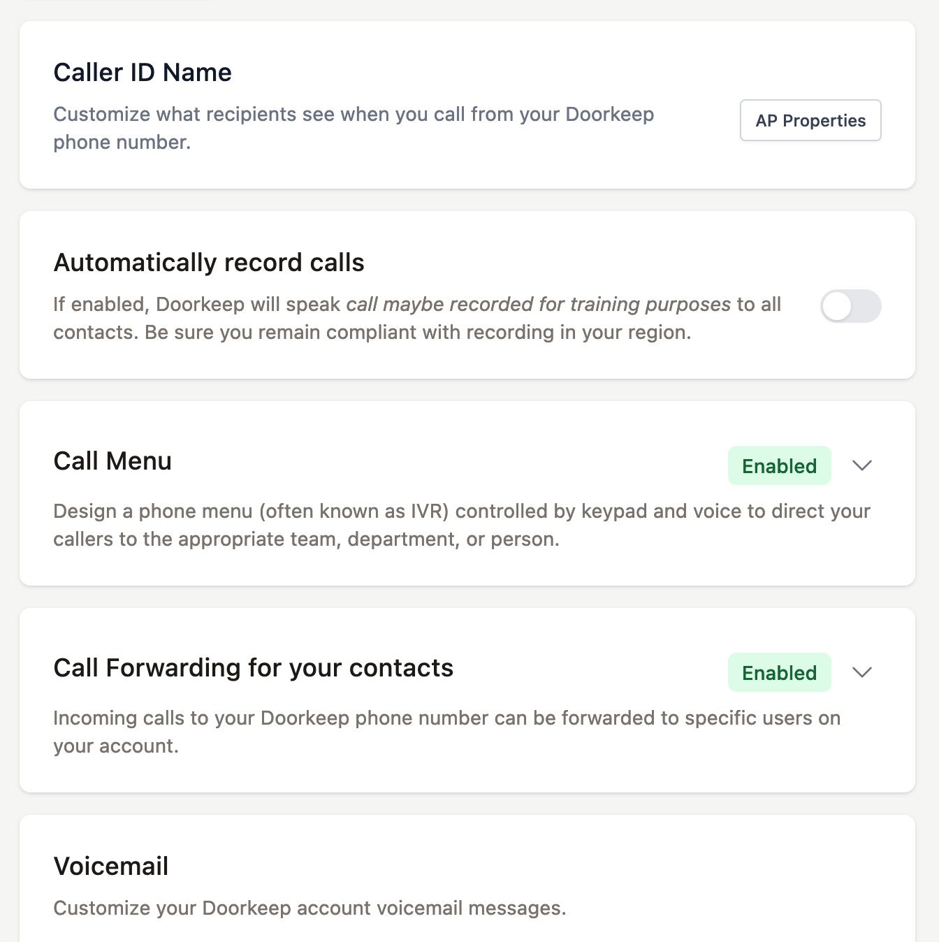 Phone number settings