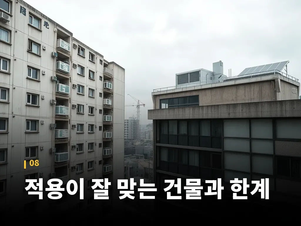 적용이 잘 맞는 건물과 한계 이미지