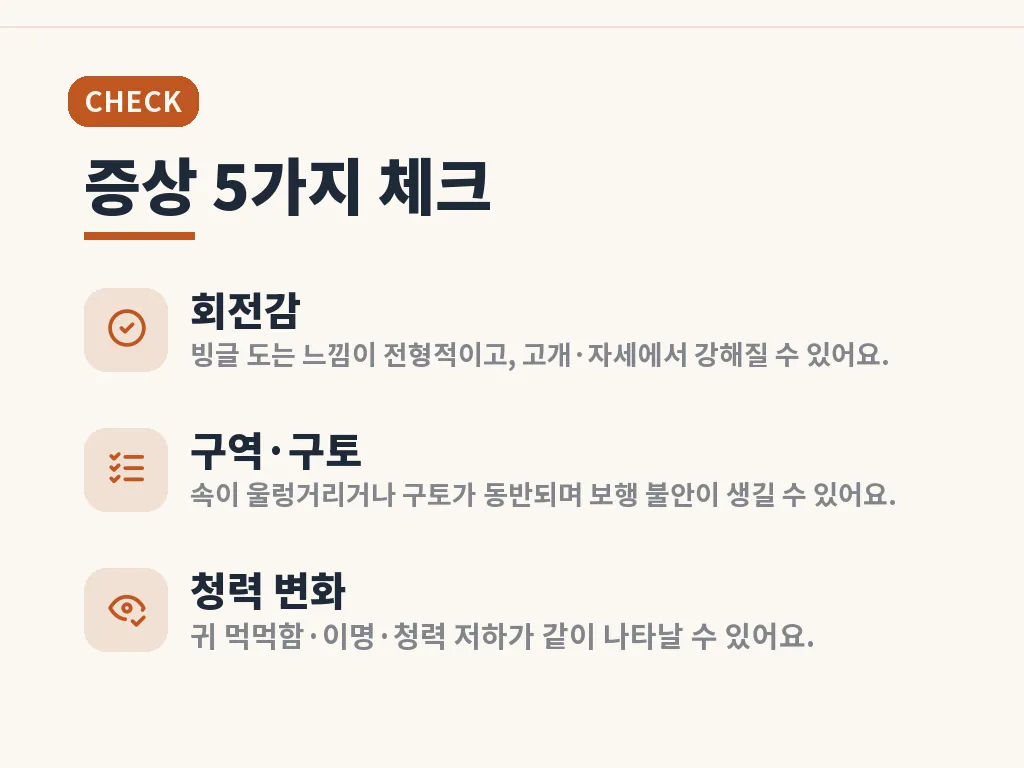 전정기관 이상 유형별 특징 이미지