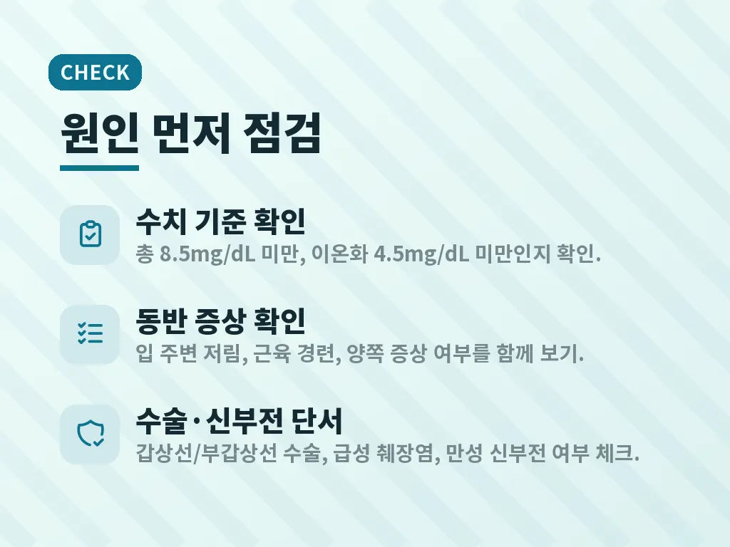 저칼슘혈증 검사에서 확인하는 항목 이미지