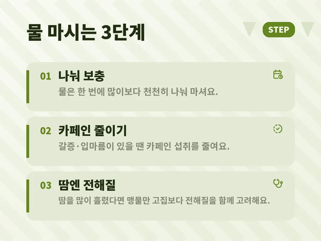 수분부족증상 완화에 도움이 되는 물 마시는 방법 이미지