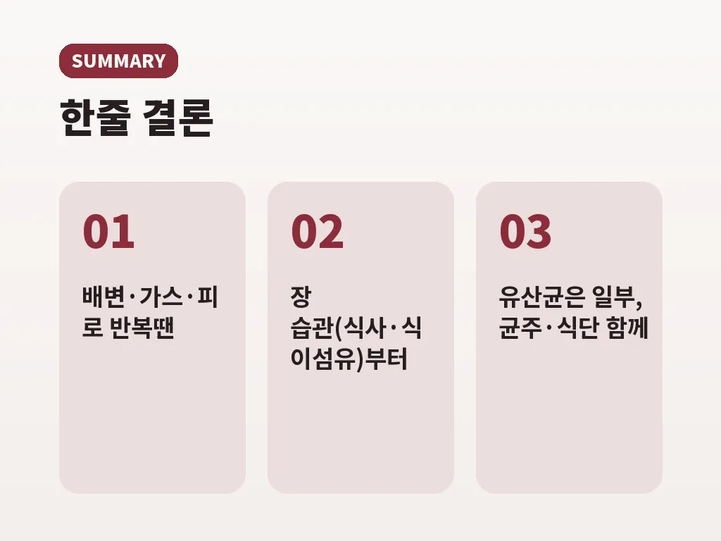 장내 유익균 관리가 필요한 사람의 일상 시나리오 이미지