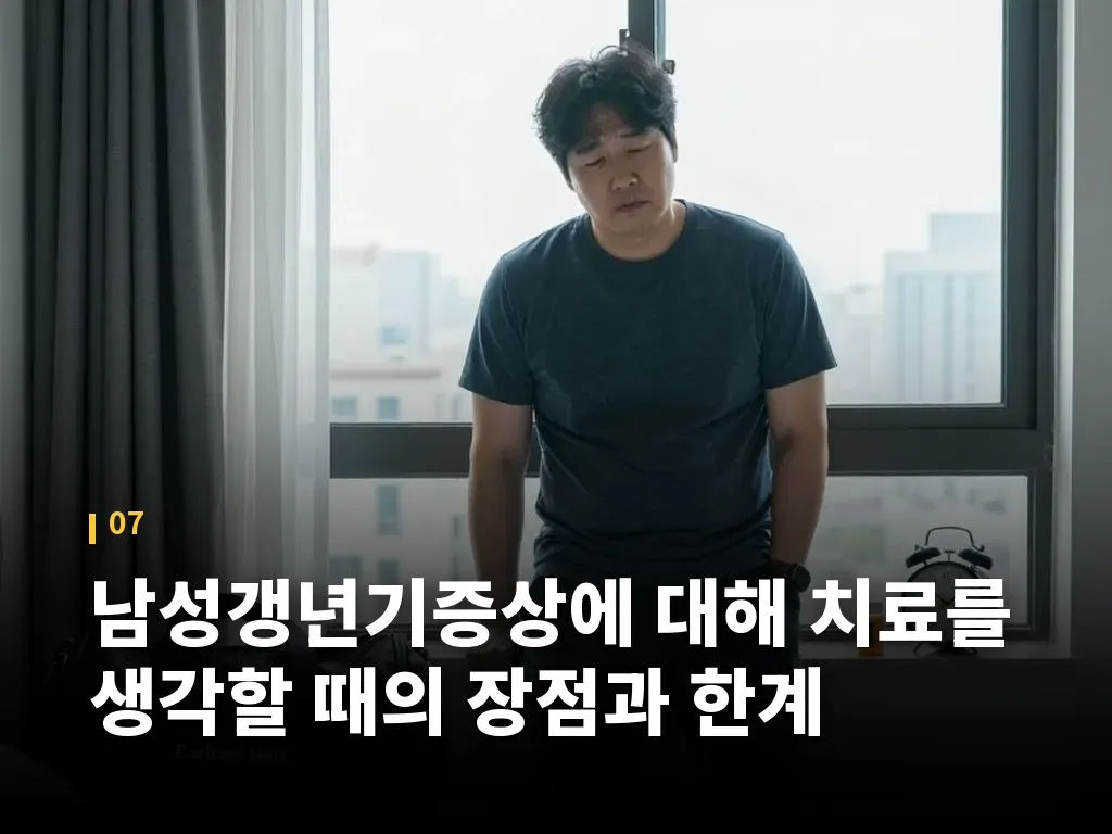남성갱년기증상에 대해 치료를 생각할 때의 장점과 한계 이미지
