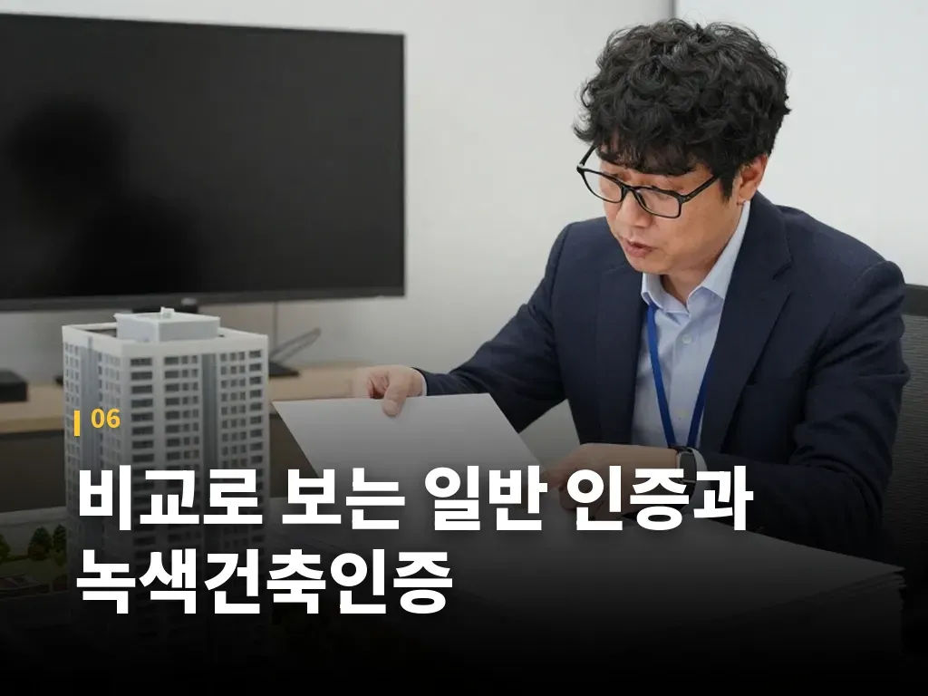 비교로 보는 일반 인증과 녹색건축인증 이미지