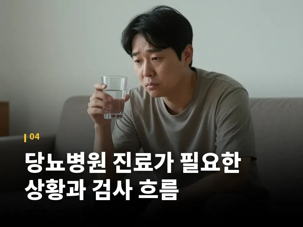 당뇨병원 진료가 필요한 상황과 검사 흐름 이미지